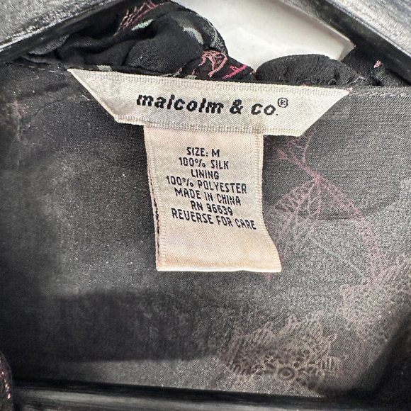 Malcolm & Co Silk Ruffle Button Front Black V-Neck Lined Blouse M - Picture 4 of 5